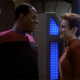 Sisko and Kira exchanging smiles instead of threats.